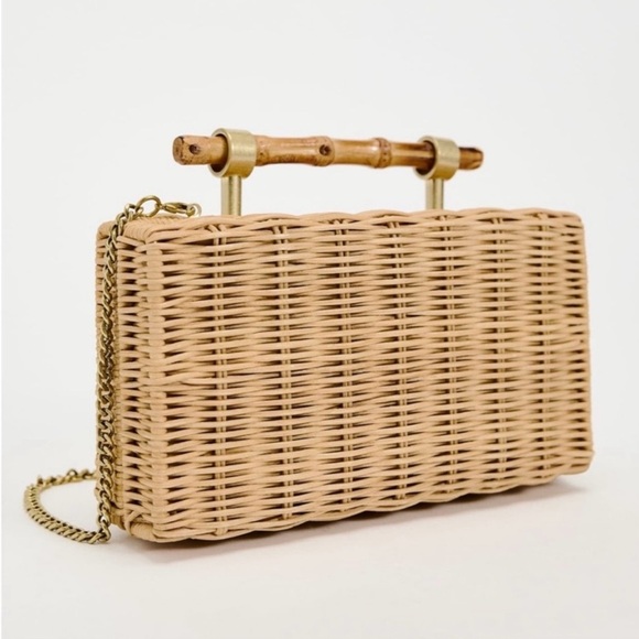 Zara Handbags - NWT • Zara Bamboo Woven Clutch/Minaudiere